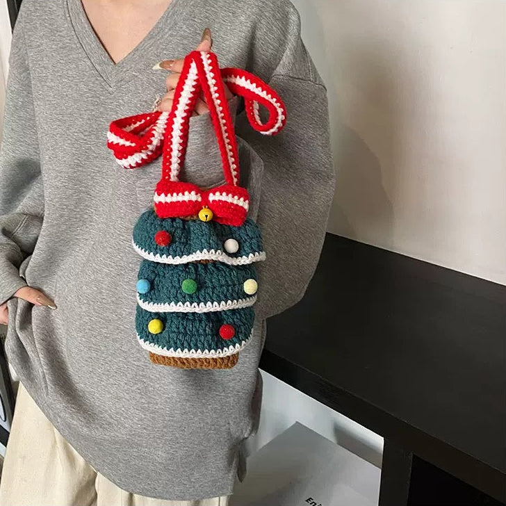 Festive Knit Christmas Tree Bag - Handmade Crochet Bag