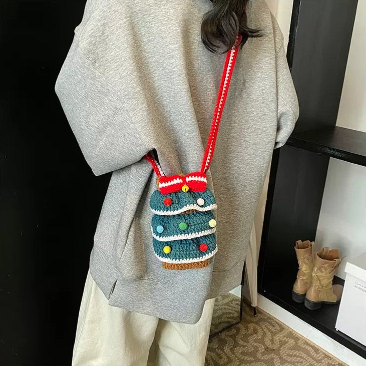 Festive Knit Christmas Tree Bag - Handmade Crochet Bag