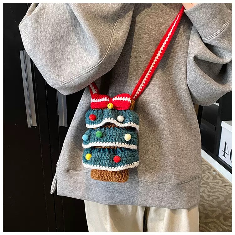 Festive Knit Christmas Tree Bag - Handmade Crochet Bag