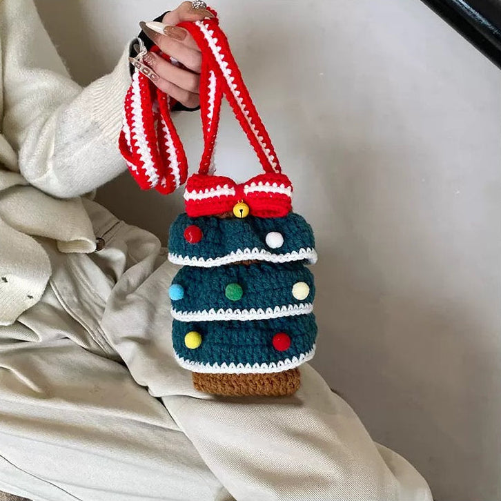 Festive Knit Christmas Tree Bag - Handmade Crochet Bag
