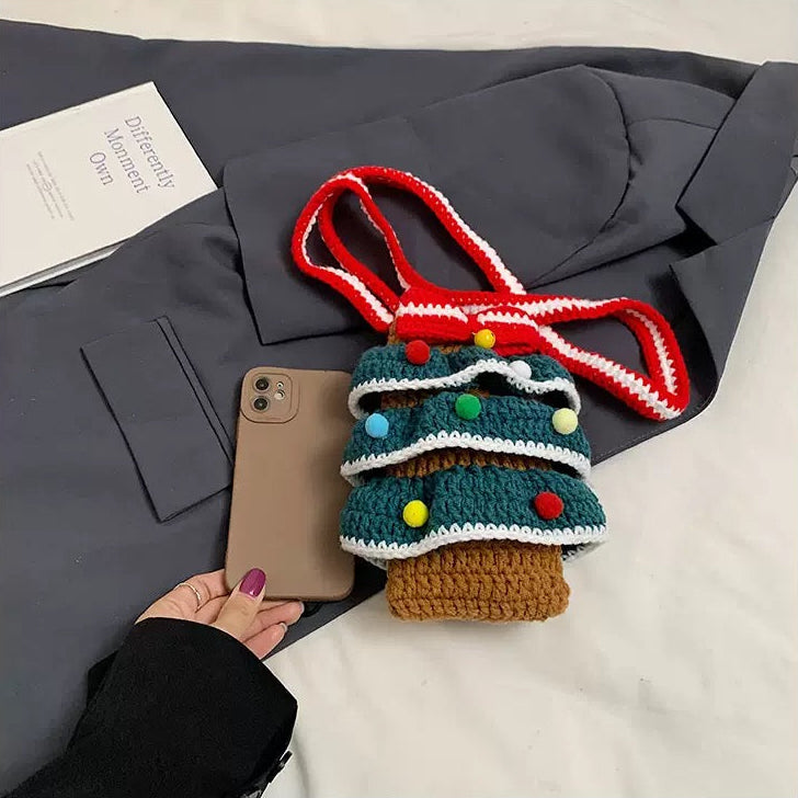 Festive Knit Christmas Tree Bag - Handmade Crochet Bag