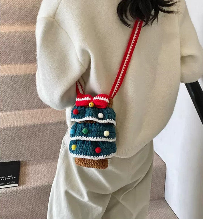 Festive Knit Christmas Tree Bag - Handmade Crochet Bag